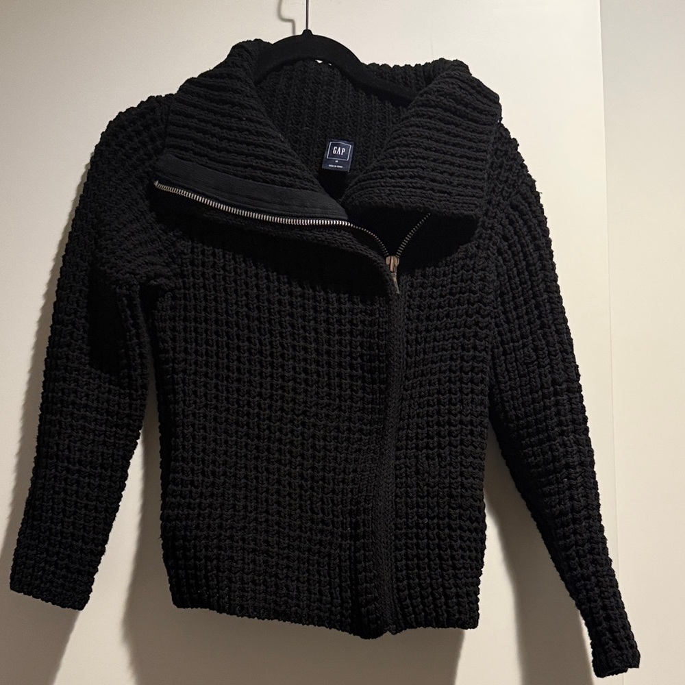 GAP Black Textured Moto style Knit Zip-Up Sweater Jacket